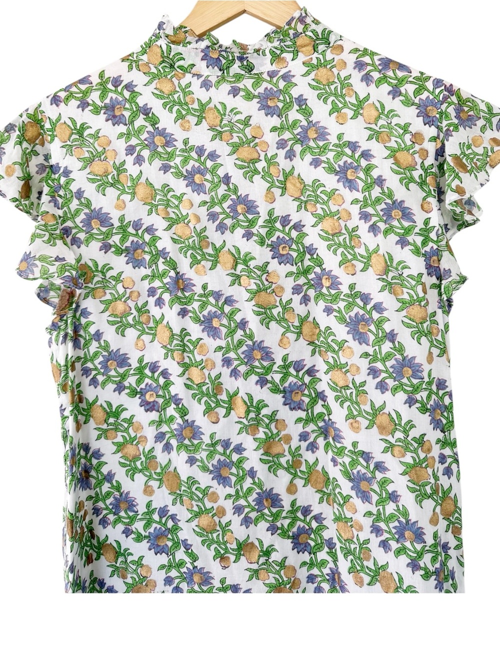 Oliphant • Hand Block Lupina Peri Maxi Dress Ruffle Collar Button Front Cotton - Picture 9 of 12